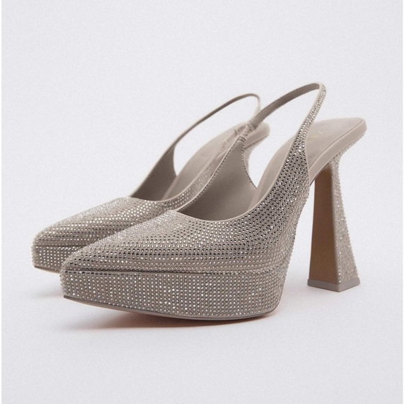 ZARA PLATFORM RHINESTONE SLINGBACK HEELS NWOT - Picture 5 of 5